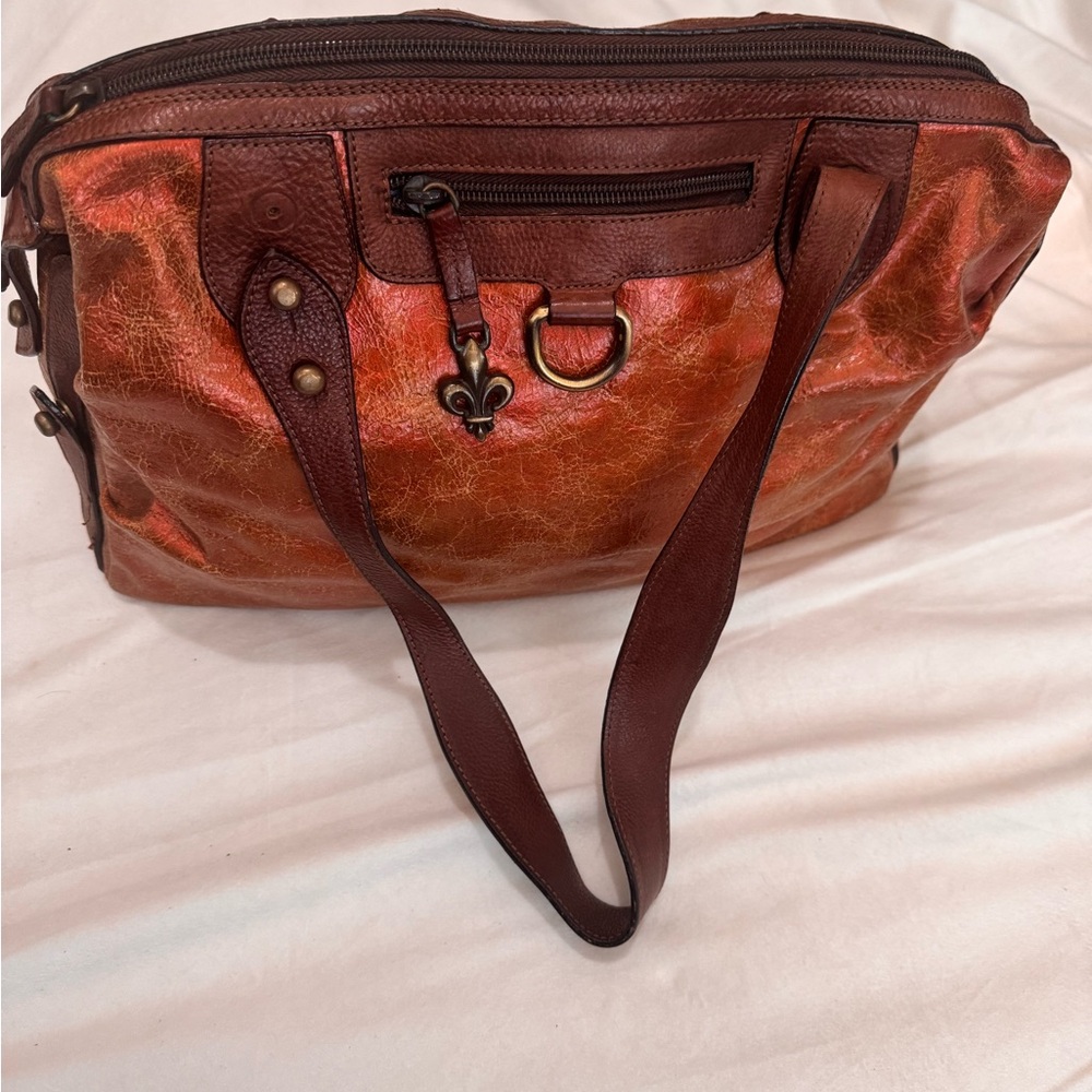 Fossil Burnt Orange Leather Tote Bag